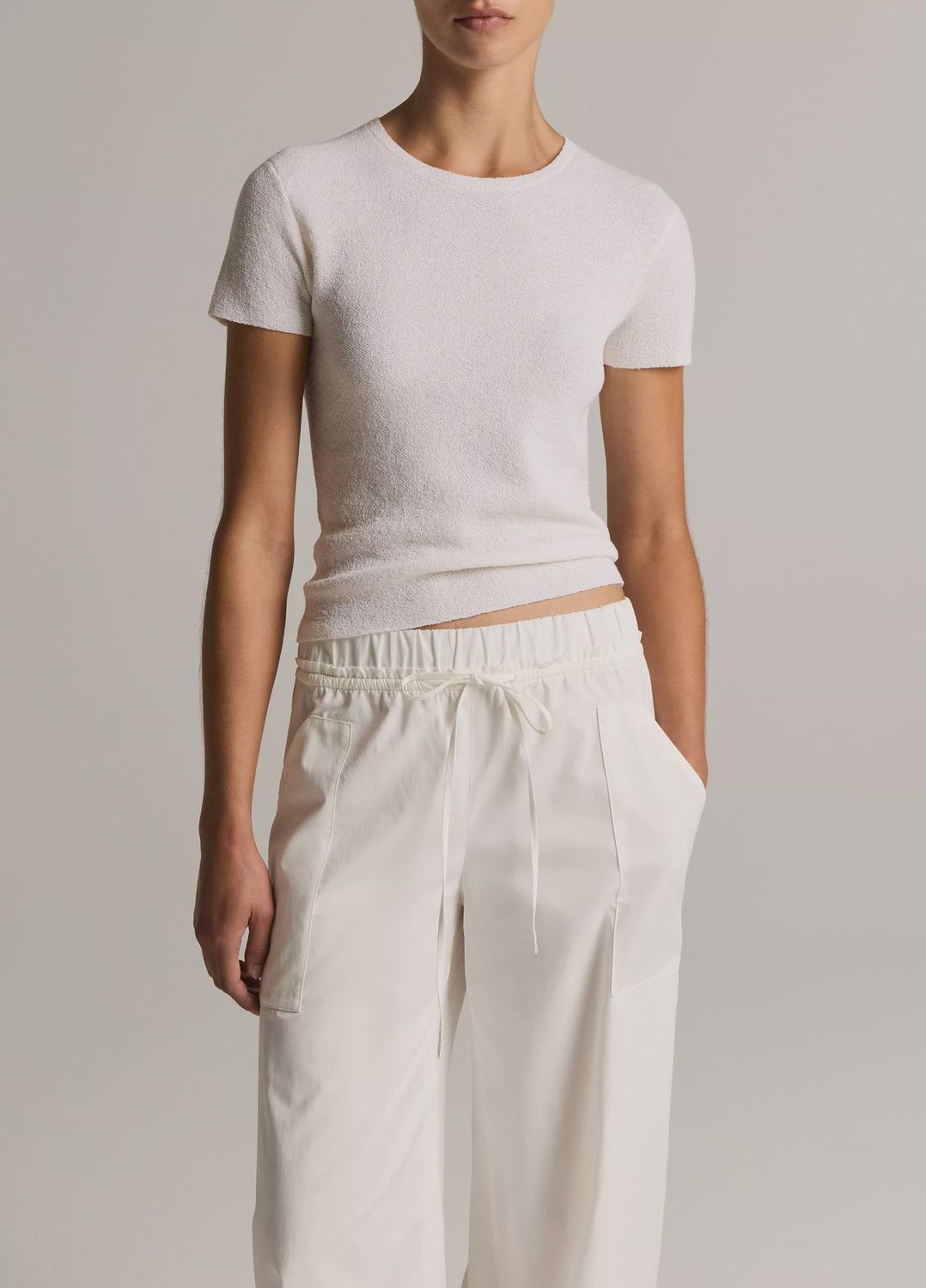 TEXTURED ITALIAN WOOL &amp; COTTON-BLEND SHORT SLEEVE SWEATER