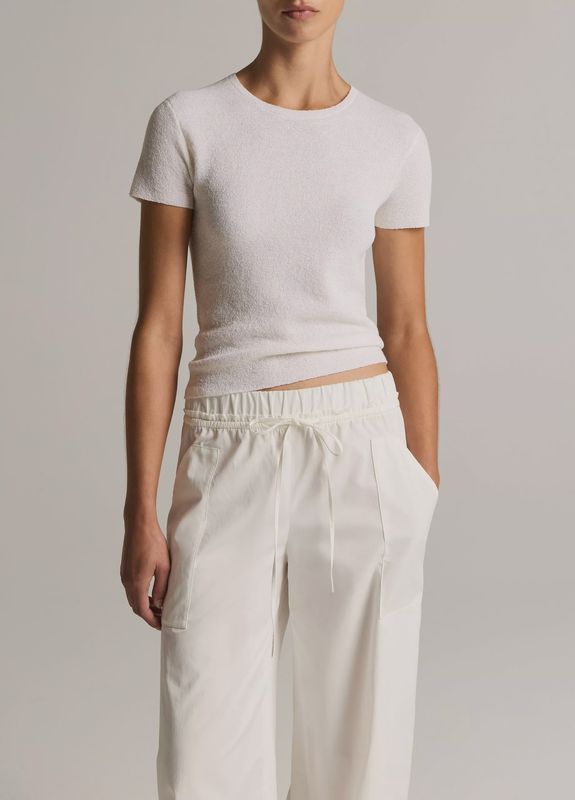 TEXTURED ITALIAN WOOL &amp; COTTON-BLEND SHORT SLEEVE SWEATER