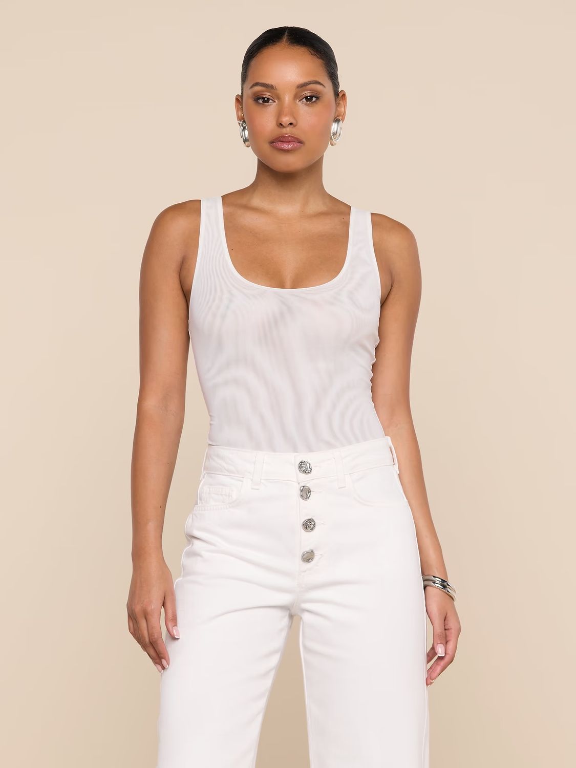 KALEA SCOOP NECK MESH BODYSUIT in WHITE