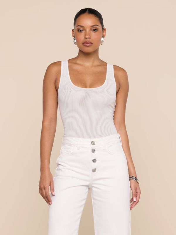 KALEA SCOOP NECK MESH BODYSUIT in WHITE