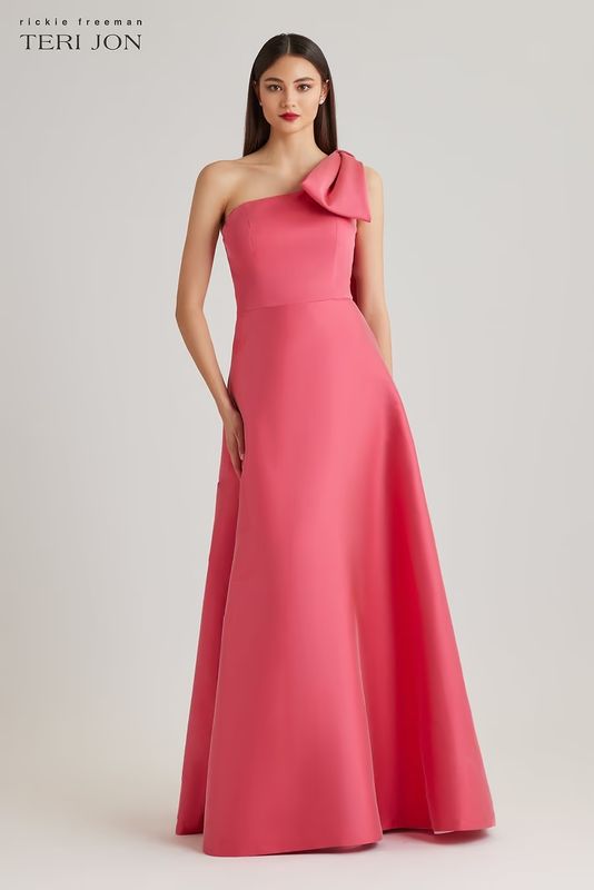 MIKADO BOW ONE SHOULDER A LINE SKIRT GOWN