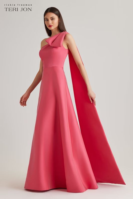 MIKADO BOW ONE SHOULDER A LINE SKIRT GOWN