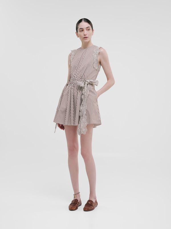 HANNITA DRESS BROWN STRIPES COTTON
