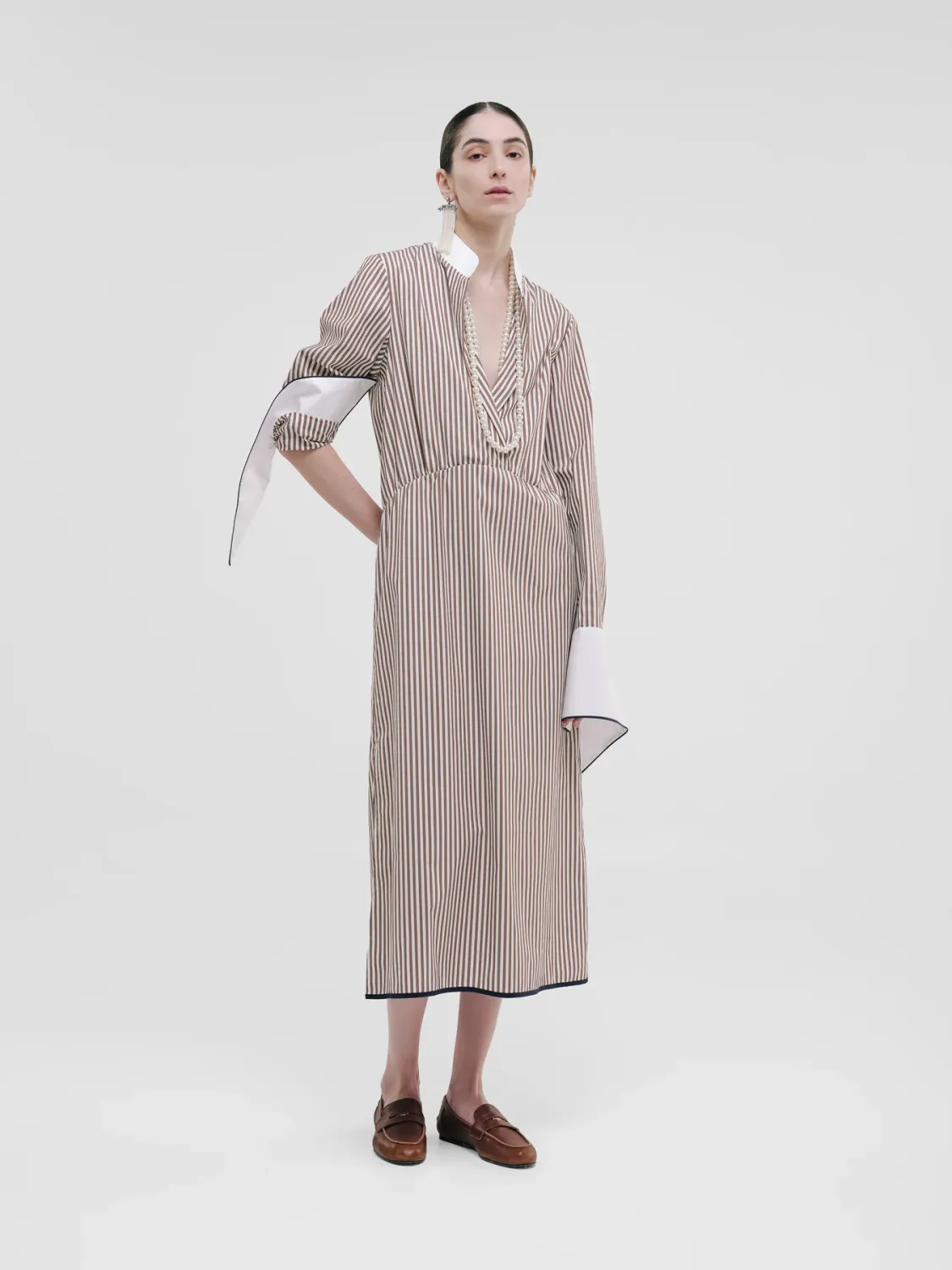 RIA DRESS BROWN STRIPES COTTON
