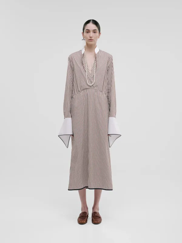 RIA DRESS BROWN STRIPES COTTON
