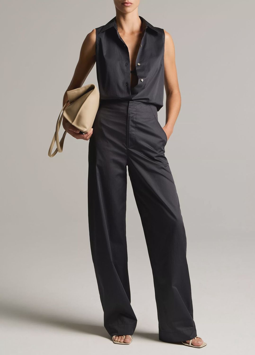 COTTON HIGH-RISE ELASTIC- WAIST TROUSER