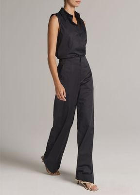 COTTON HIGH-RISE ELASTIC- WAIST TROUSER