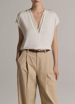 SILK-BLEND DOUBLE V-NECK SHELL