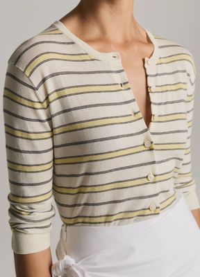 STRIPED ITALIAN COTTON-CASHMERE 3/4 SLEEVE CARDIGAN