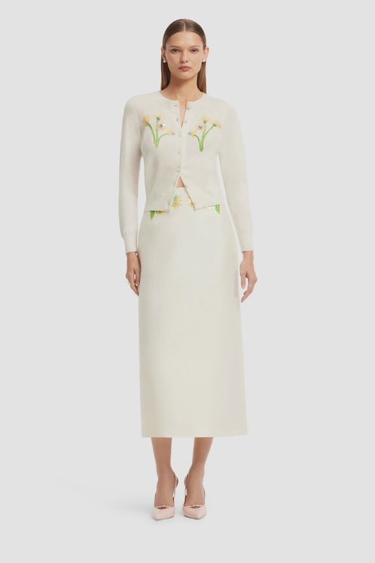 QUINN EMBELLISHED WOOL MIDI SKIRT