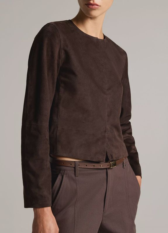 COLLARLESS CROPPED SUEDE JACKET