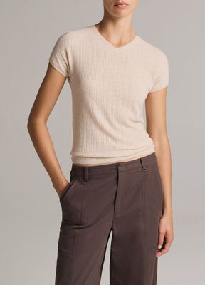 POINTELLE WOOL SHORT SLEEVE SWEATER