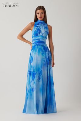 CHIFFON CLOUD PRINTED HALTER GOWN 266036