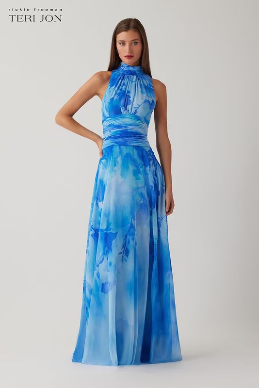 CHIFFON CLOUD PRINTED HALTER GOWN 266036