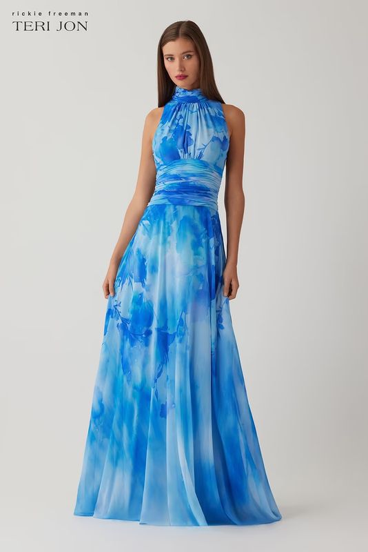 CHIFFON CLOUD PRINTED HALTER GOWN 266036