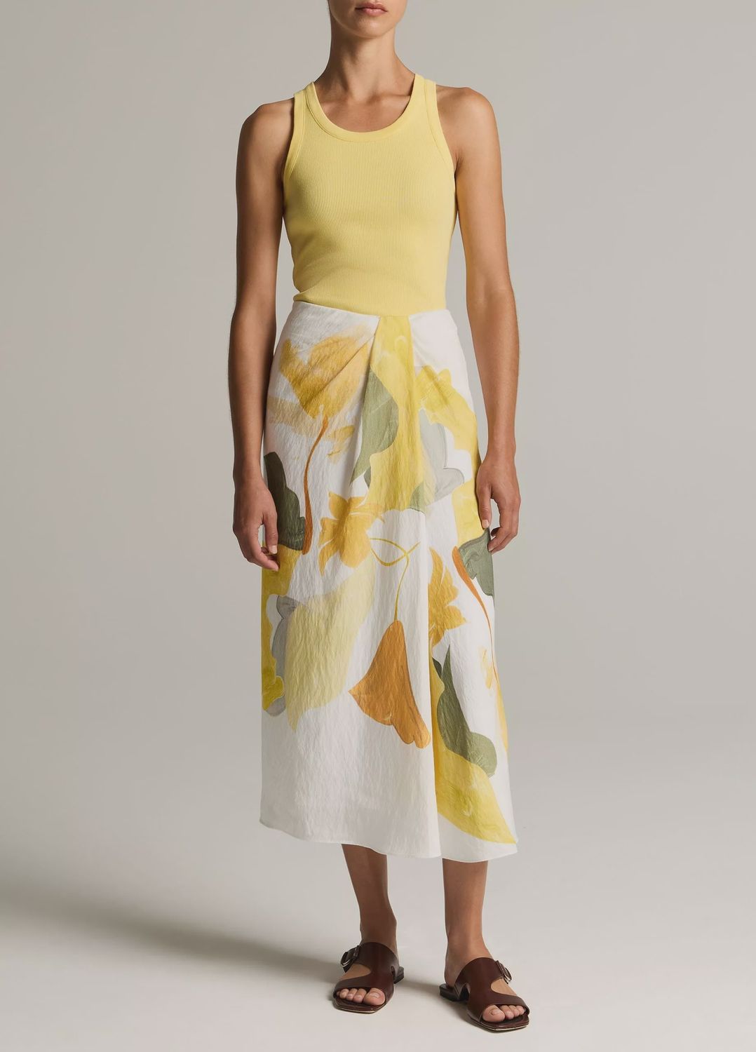 PAINTED ABSTRACT FLORAL DRAPED SKIRT