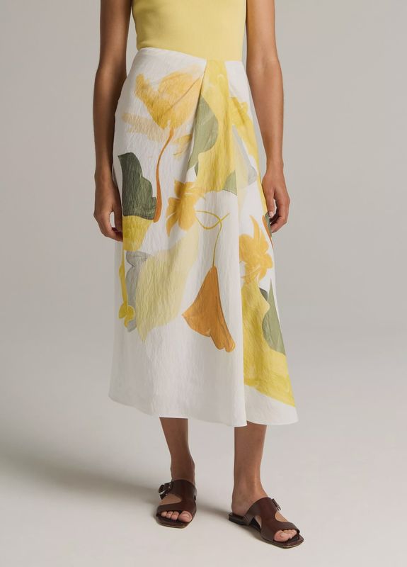 PAINTED ABSTRACT FLORAL DRAPED SKIRT