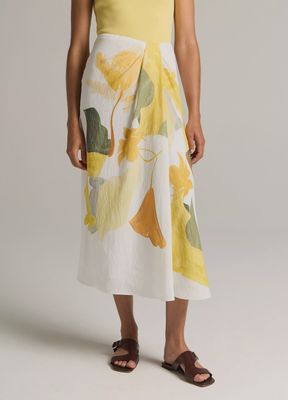 PAINTED ABSTRACT FLORAL DRAPED SKIRT