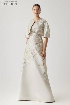 METALLIC JACQUARD A LINE SKIRT GOWN + METALLIC JACQUARD BOLERO 267009JD