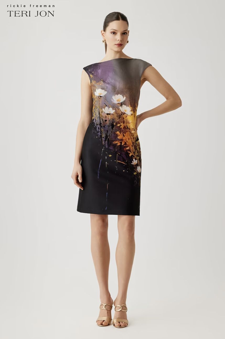 MIKADO CAP SLEEVE WILD FLOWER PRINT SHIFT DRESS 267215