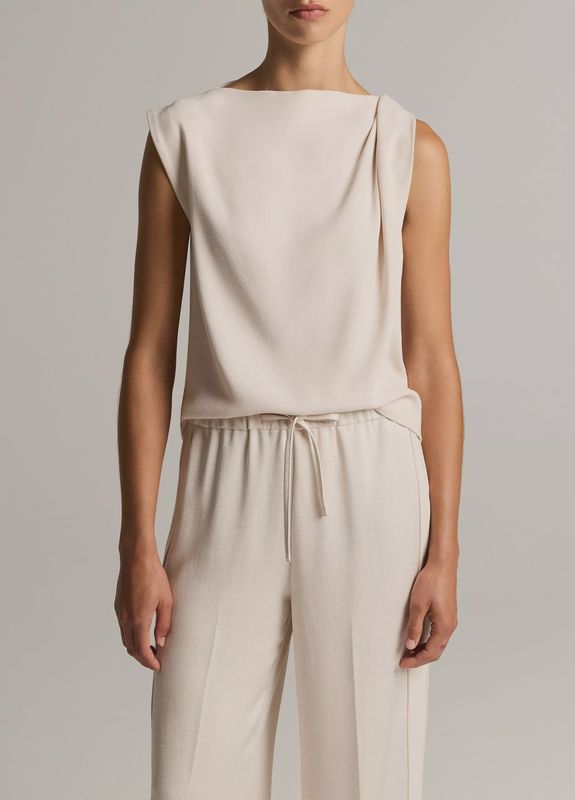 CREPE DRAPED-SHOULDER SLEEVELESS TOP