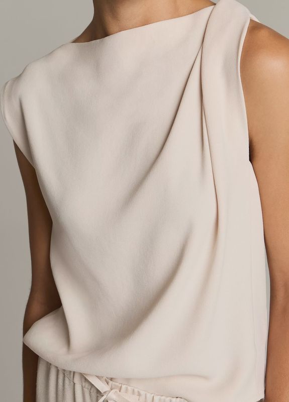 CREPE DRAPED-SHOULDER SLEEVELESS TOP