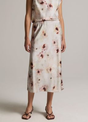 WATERCOLOR FLORAL SATIN SLIP SKIRT