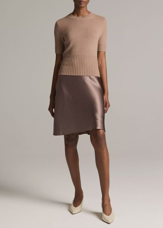 WOOL-CASHMERE HIGH-RIB SHORT SLEEVE SWEATER