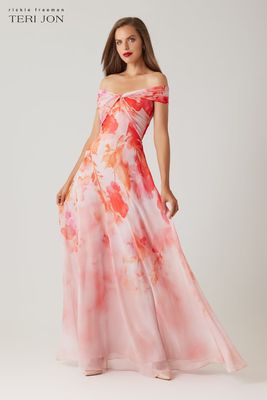 CHIFFON OFF THE SHOULDER TWIST GOWN 266003