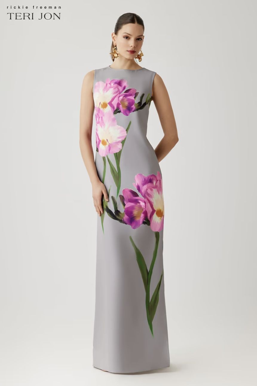 SCUBA SLEEVELESS SHIFT GOWN WITH DIGITAL FLOWER PRINT 267021