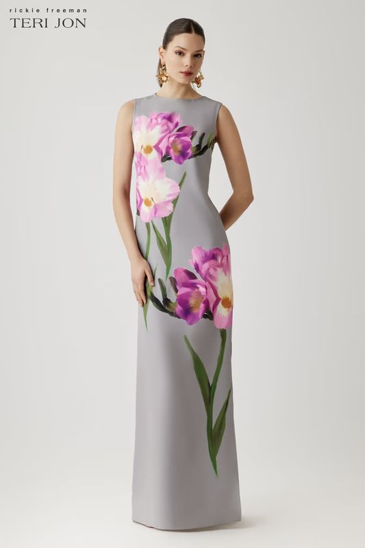 SCUBA SLEEVELESS SHIFT GOWN WITH DIGITAL FLOWER PRINT 267021
