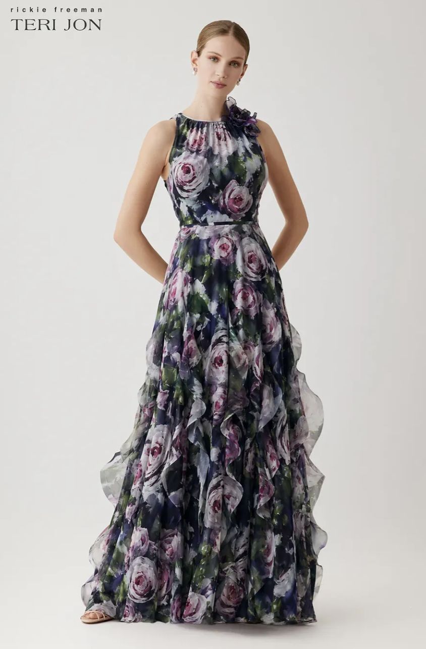 CHIFFON HALTER ORGANZA RUFFLE SKIRT GOWN 267030