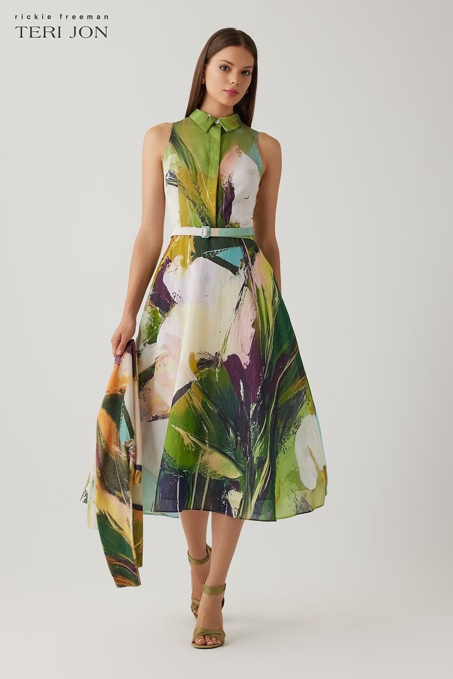 COTTON ABSTRACT PRINT SLEEVELESS SHIRTWAIST DRESS 26935