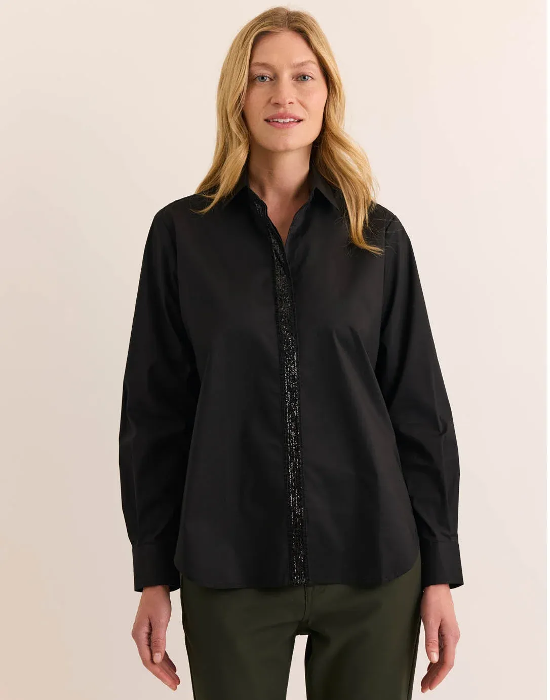 ESTHER LONG SLEECE SEQUIN TRIM SHIRT