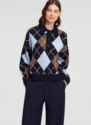 LENNON ARGYLE POLO SWEATER