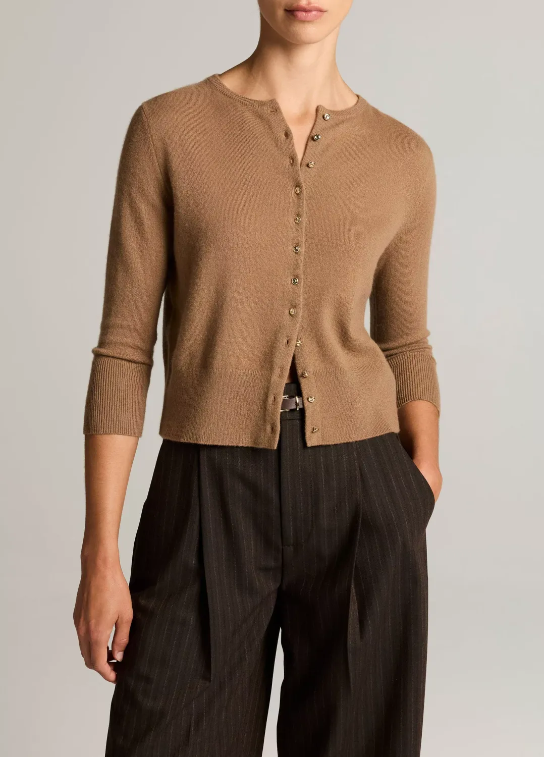 METAL-BUTTON WOOL &amp; CASHMERE-BLEND CARDIGAN
