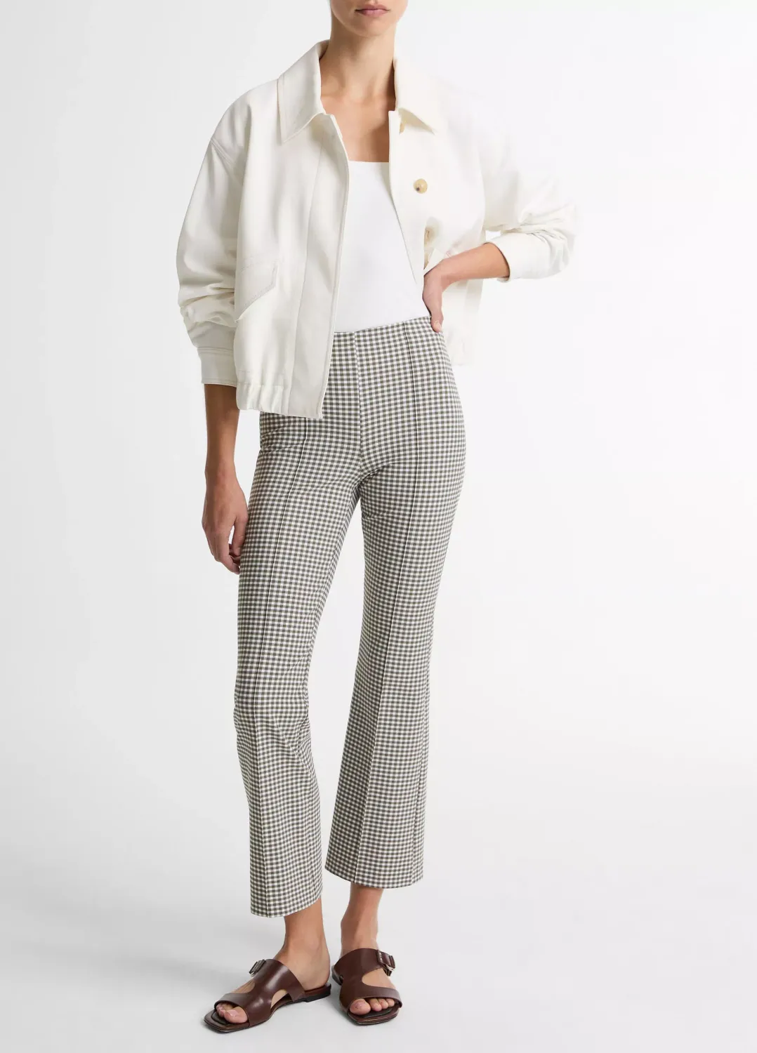 NIKI MID RISE GINGHAM CROP FLARE