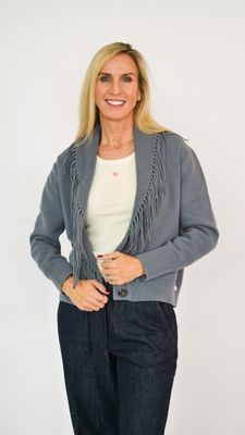 FRINGE SHAWL COLLAR LOVE CARDIGAN