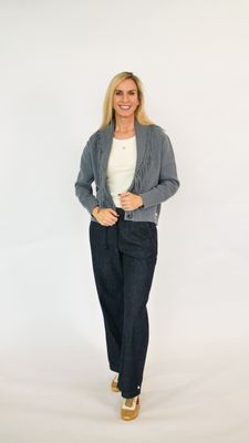 FRINGE SHAWL COLLAR LOVE CARDIGAN