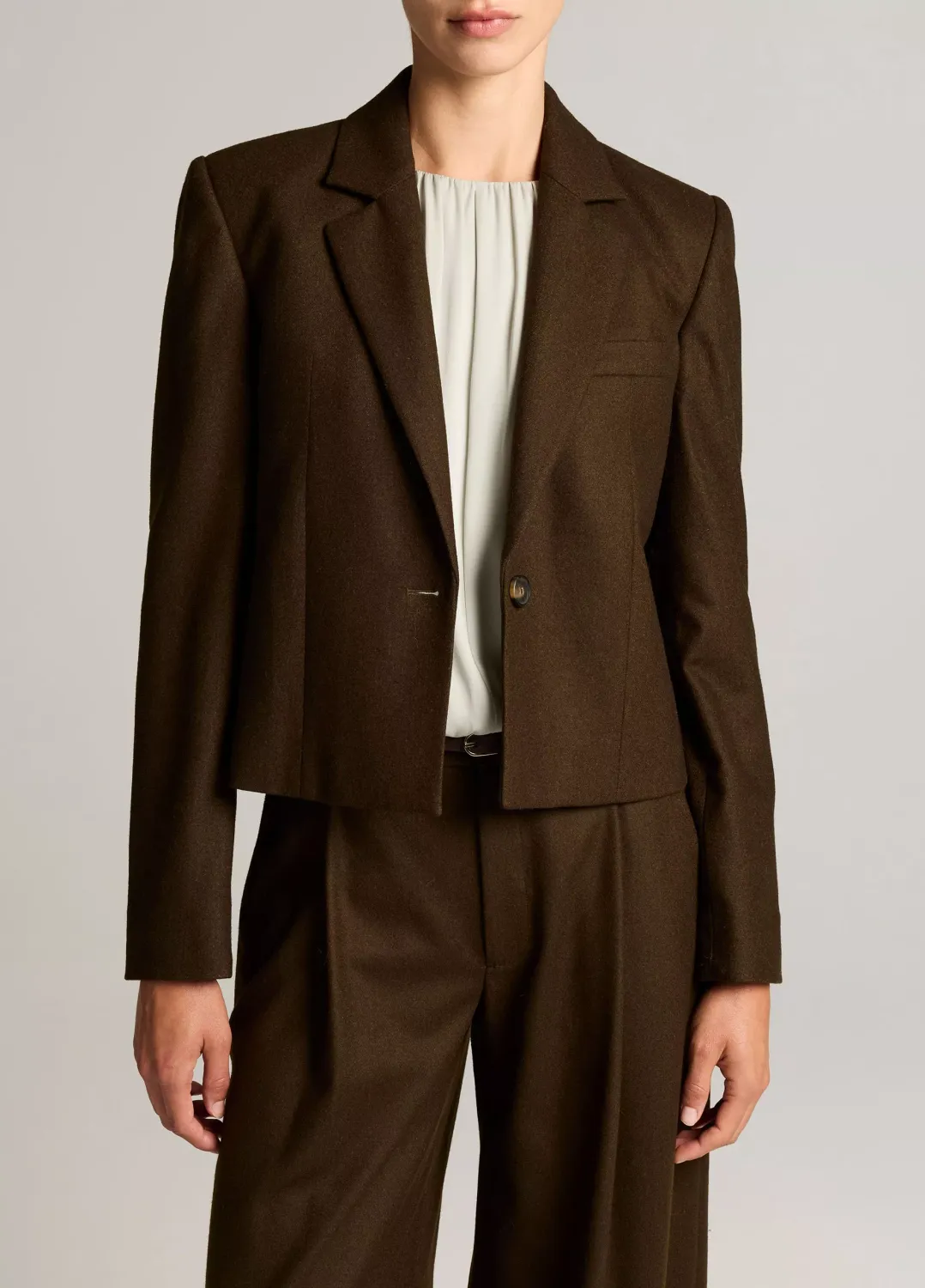 ITALIAN WOOL-BLEND FLANNEL SHORT BLAZER