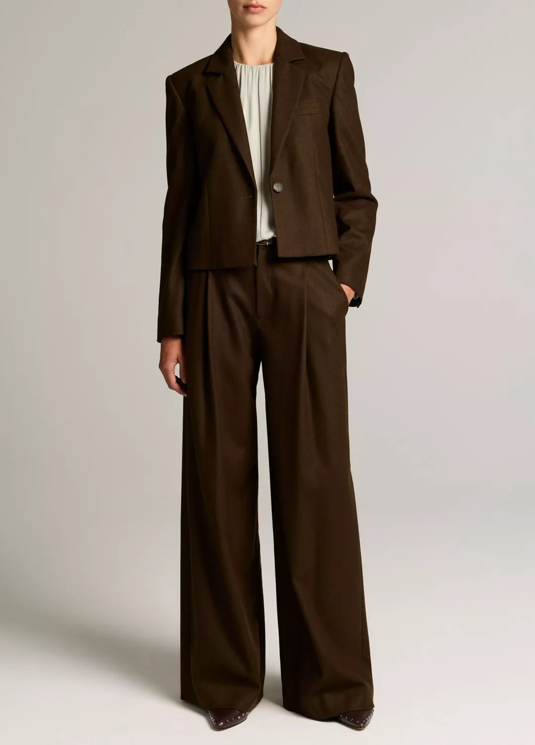 CAMILLE ITALIAN WOOL-BLEND FLANNEL WIDE-LEG TROUSER