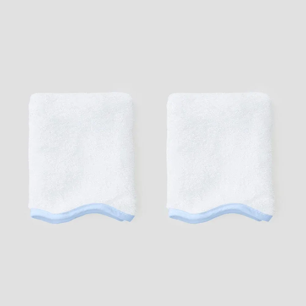 SCALLOP WASHCLOTHS (PAIR), Color: LIGHT BLUE ON WHITE