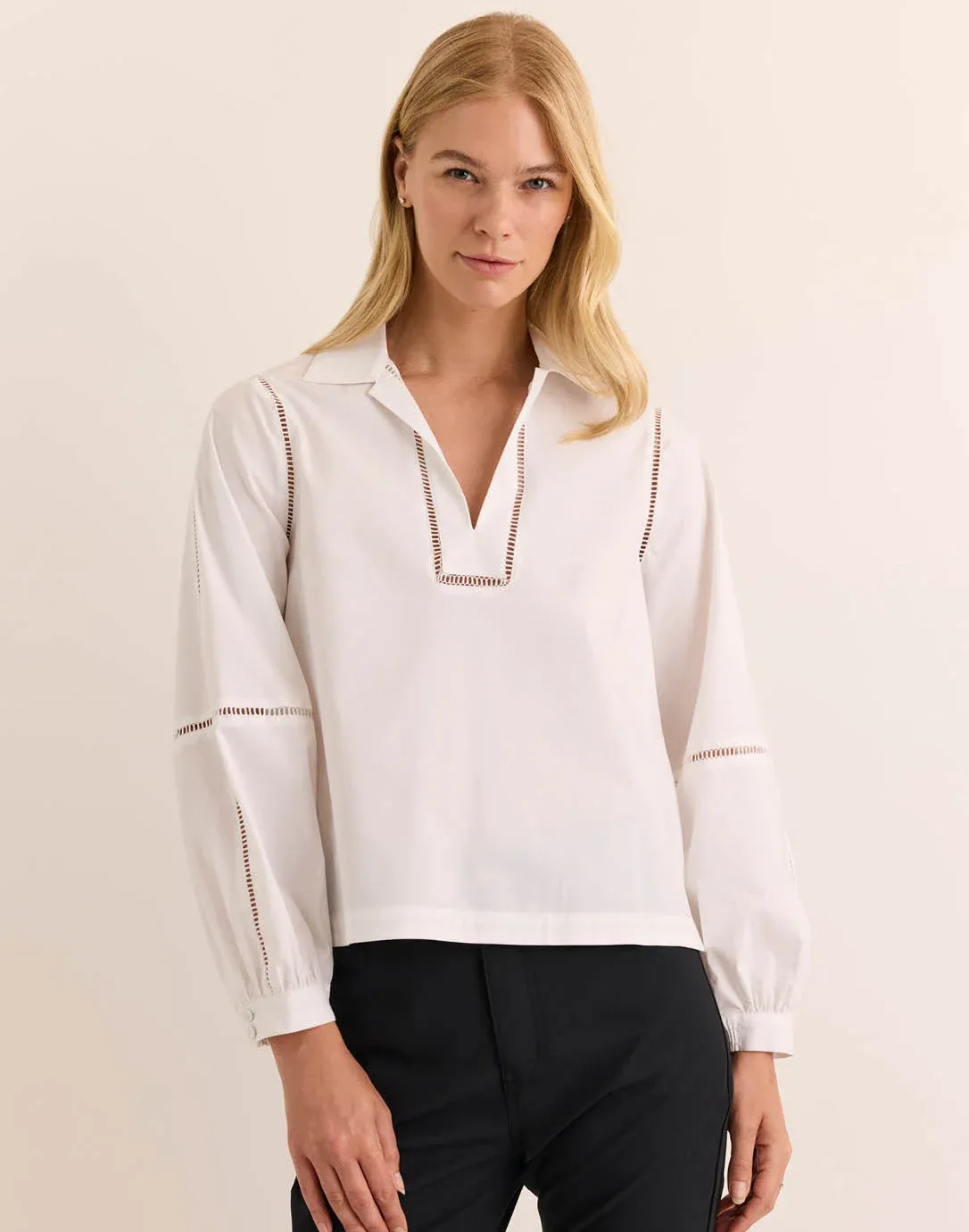 LAURA LONG SLEEVE LACE TRIM TOP