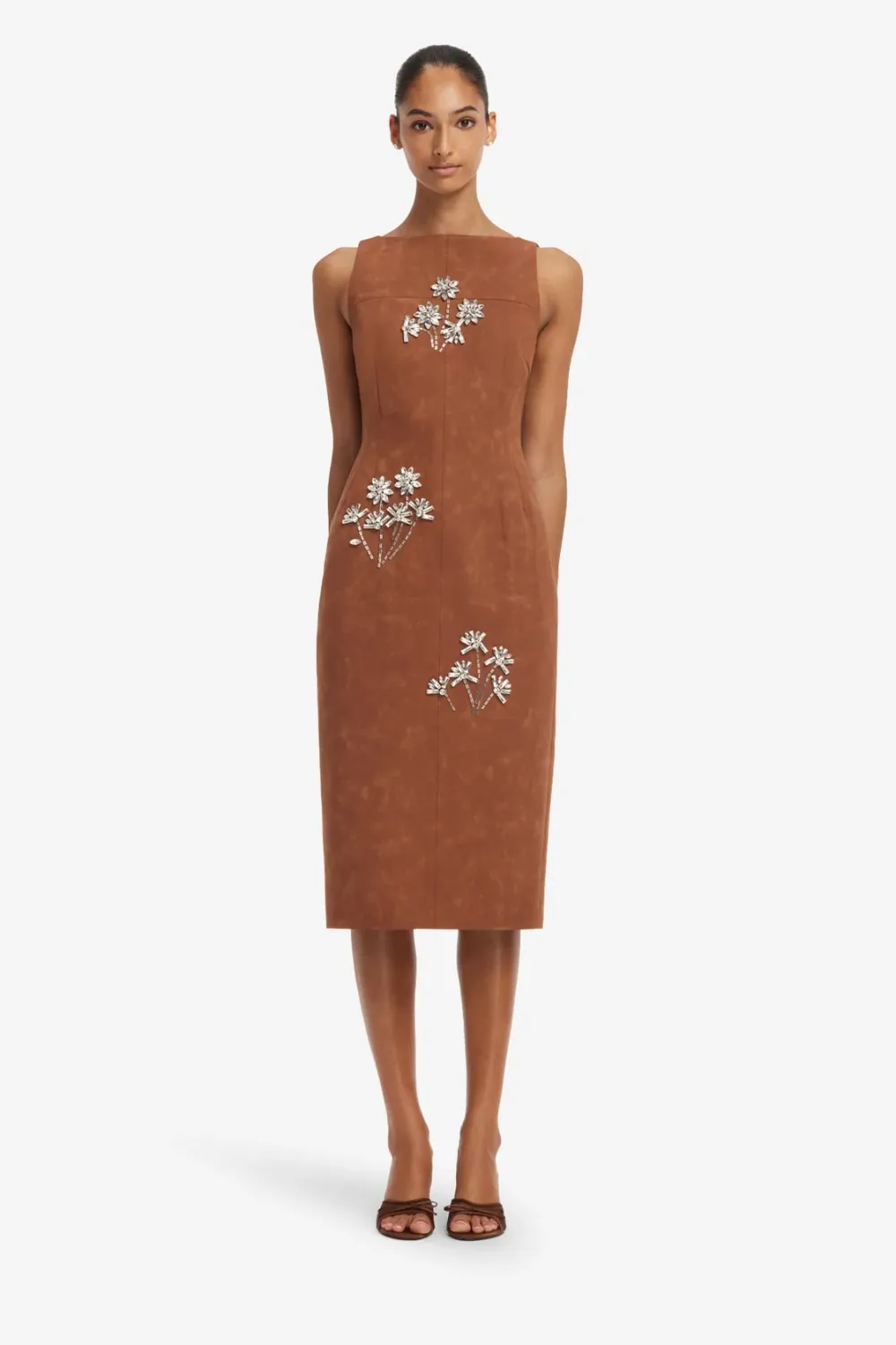 ELEANOR EMBELLISHED VEGAN SUEDE MIDI DRESS