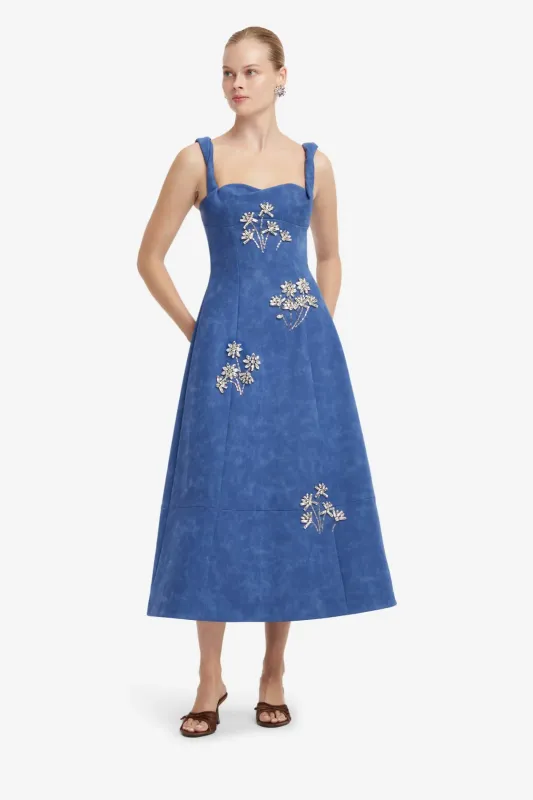 BEATRICE EMBELLISHED VEGAN SUEDE MIDI DRESS