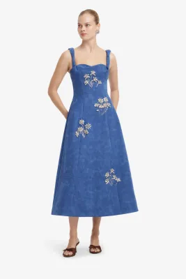 BEATRICE EMBELLISHED VEGAN SUEDE MIDI DRESS