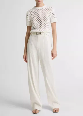 HONEYCOMB ITALIAN COTTON &amp; LINEN-BLEND SHORT-SLEEVE SWEATER