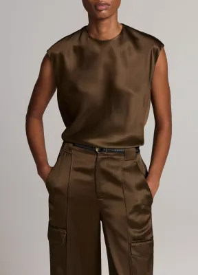 SATIN RELAXED CAP-SLEEVE TOP