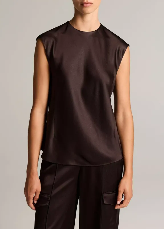 SATIN RELAXED CAP-SLEEVE TOP