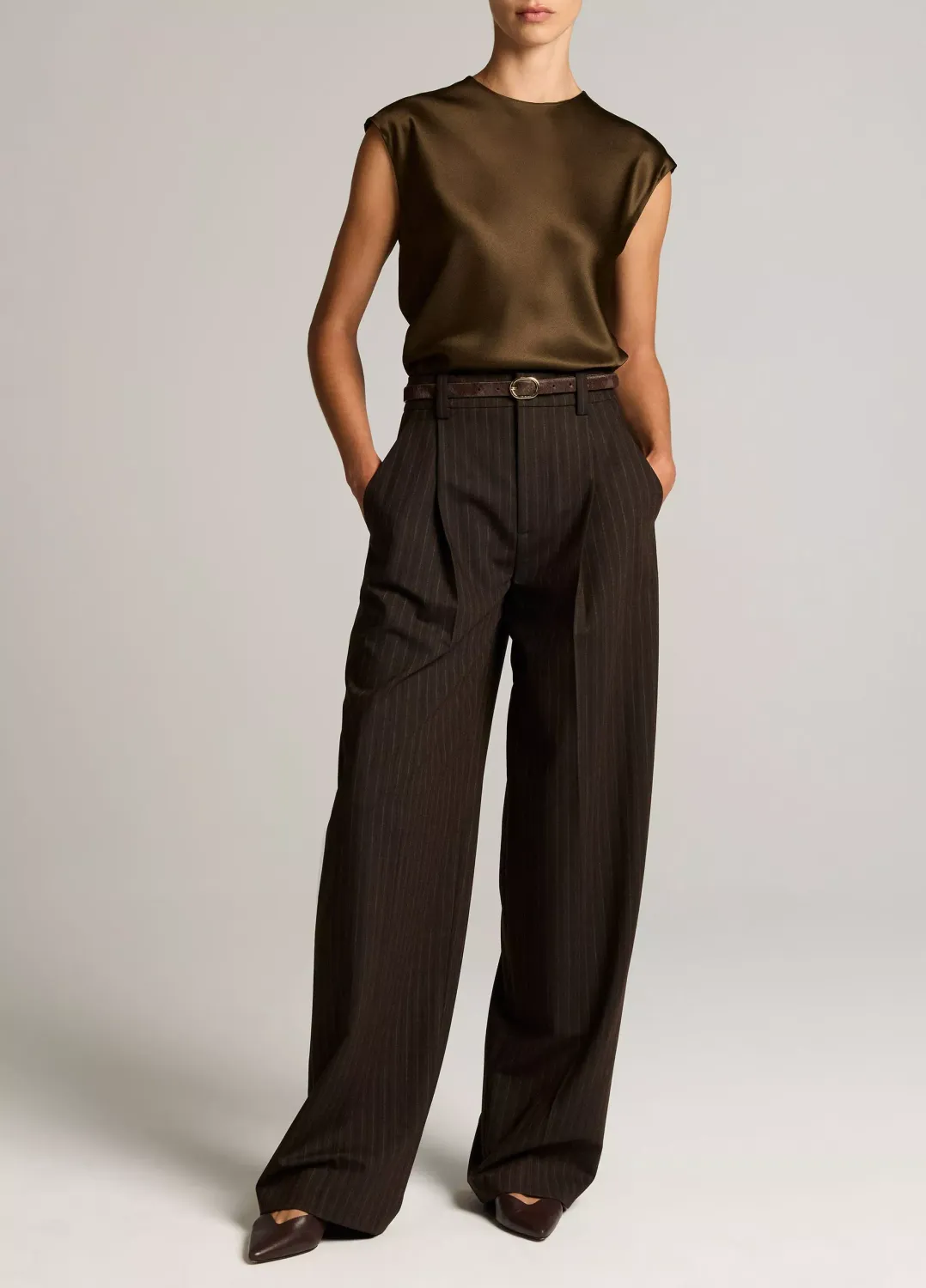 STRIPED HIGH WAIST WIDE LEG TROUSER